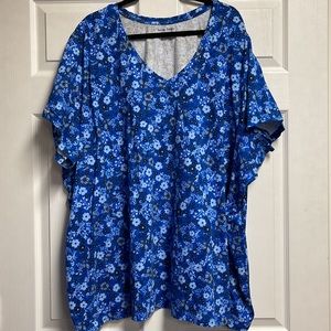 Woman Within Blue Black Floral Cotton Shirt 6X (42/44)